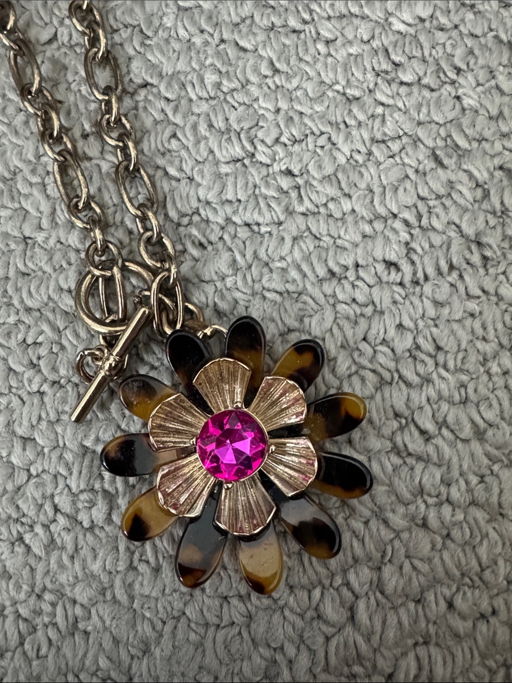 Betsey Johnson Gold-Tone Flower Necklace with Pink Crystal - Picture 2 of 3